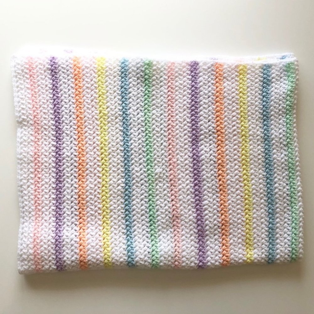 Handmade White Pastel 🌈 Crochet Blanket Afghan - Picture 3 of 4